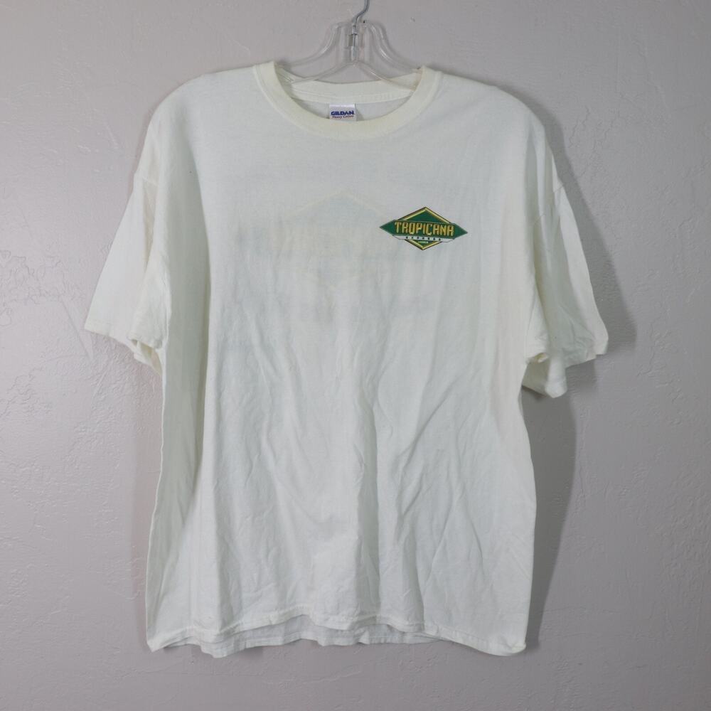 Vtg Tropicana Laughlin T Shirt XL White Cotton Palm Tree Graphic Short Sleeve NV